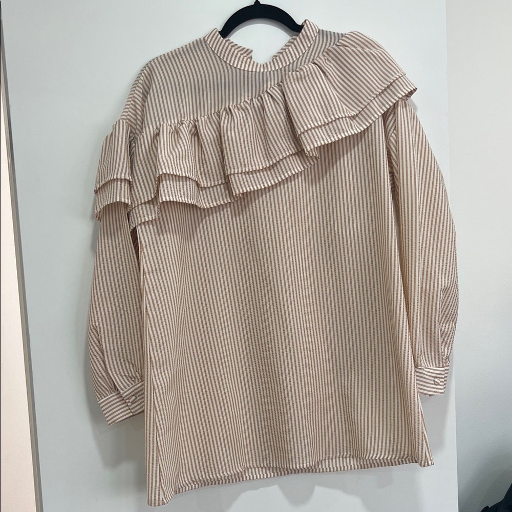 Striped Ruffle Women's Top - Cream